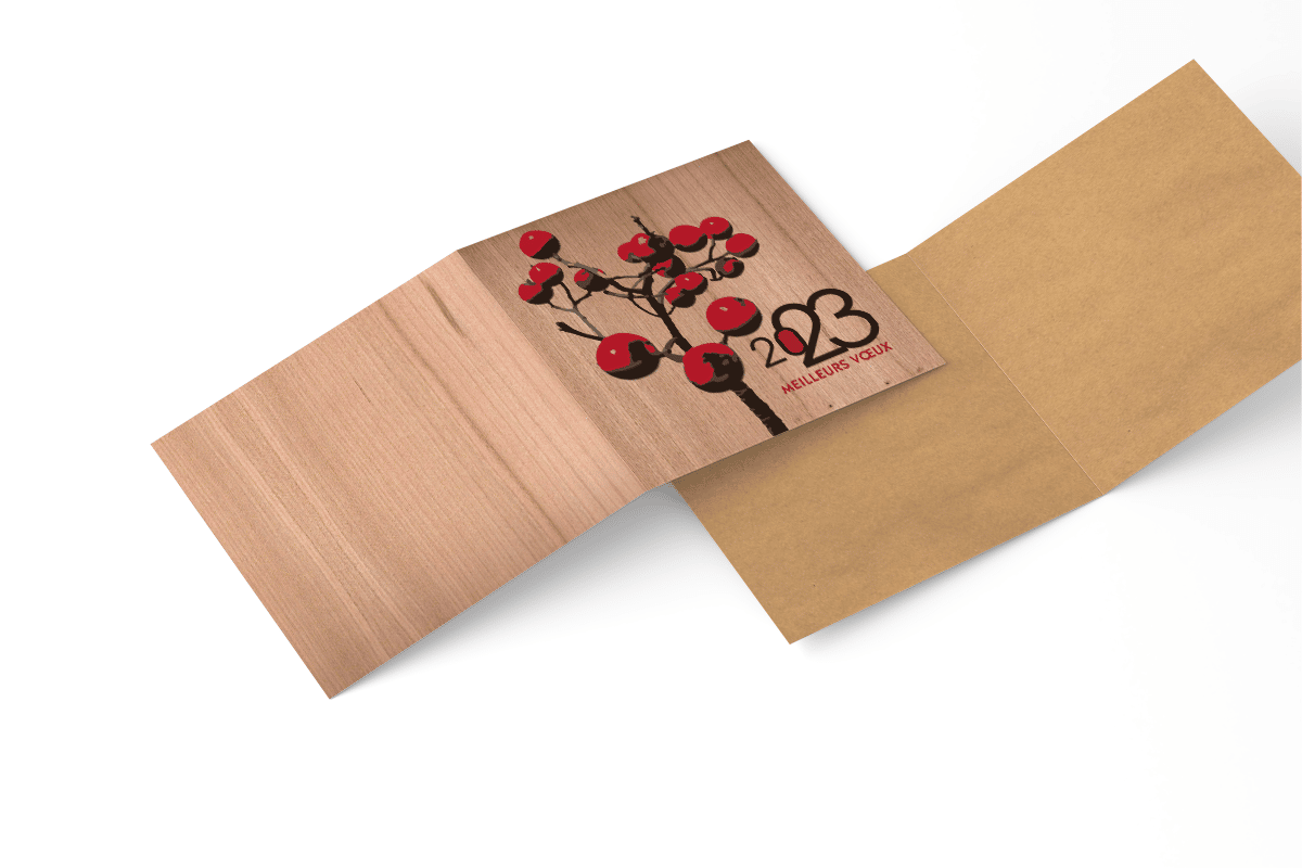 carte de vœux en bois cerisier