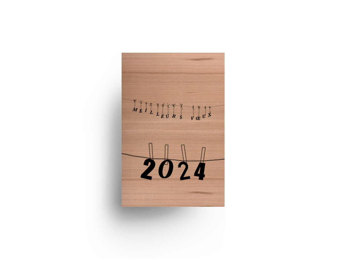 carte voeux bois 2024 - epingles - cerisier