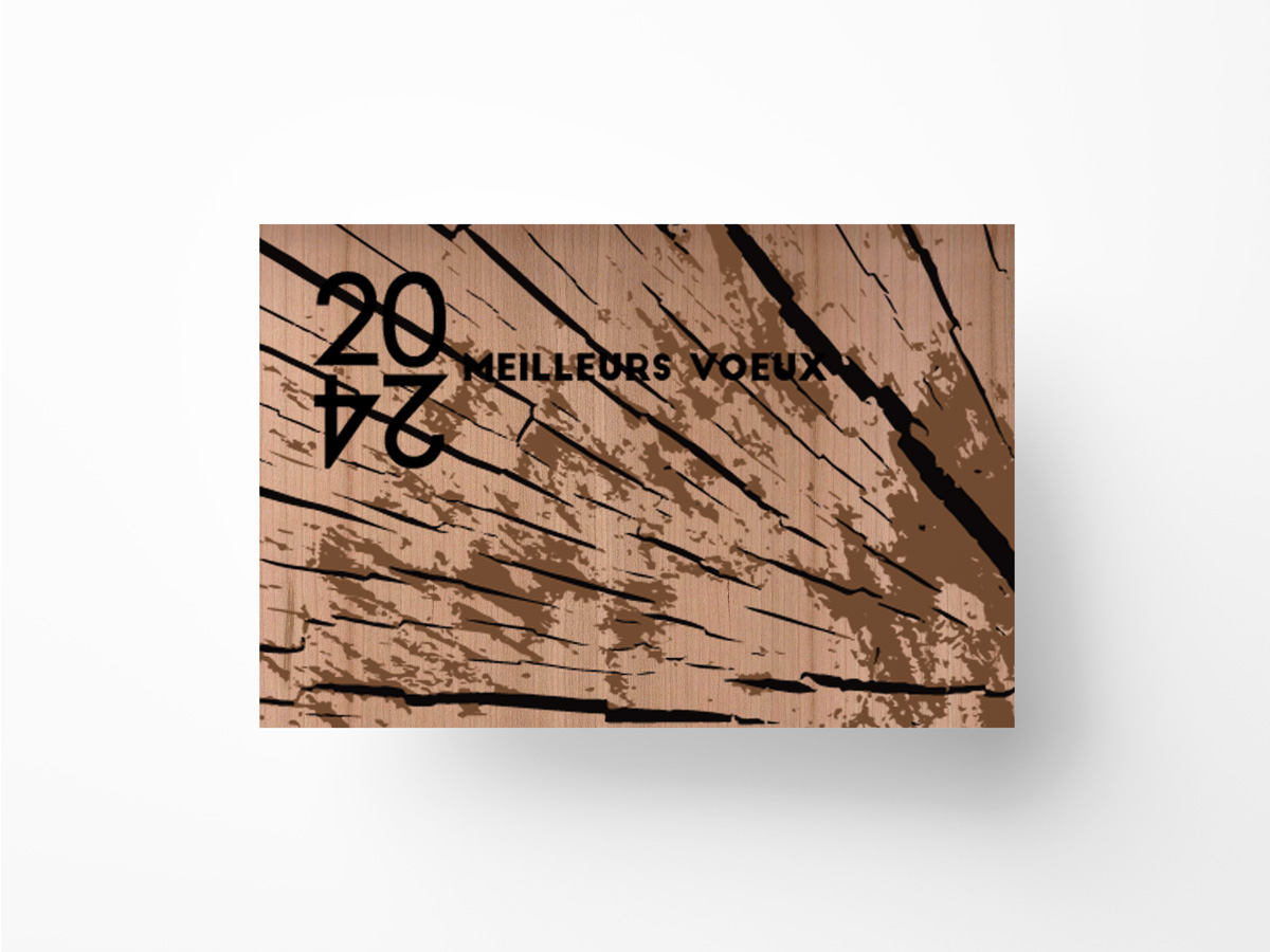 carte voeux bois 2024 - tronc - cerisier