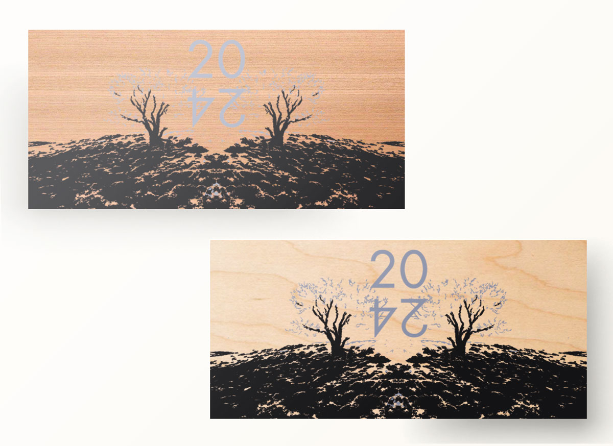 Carte de vœux en bois - Format 21 x 10 cm